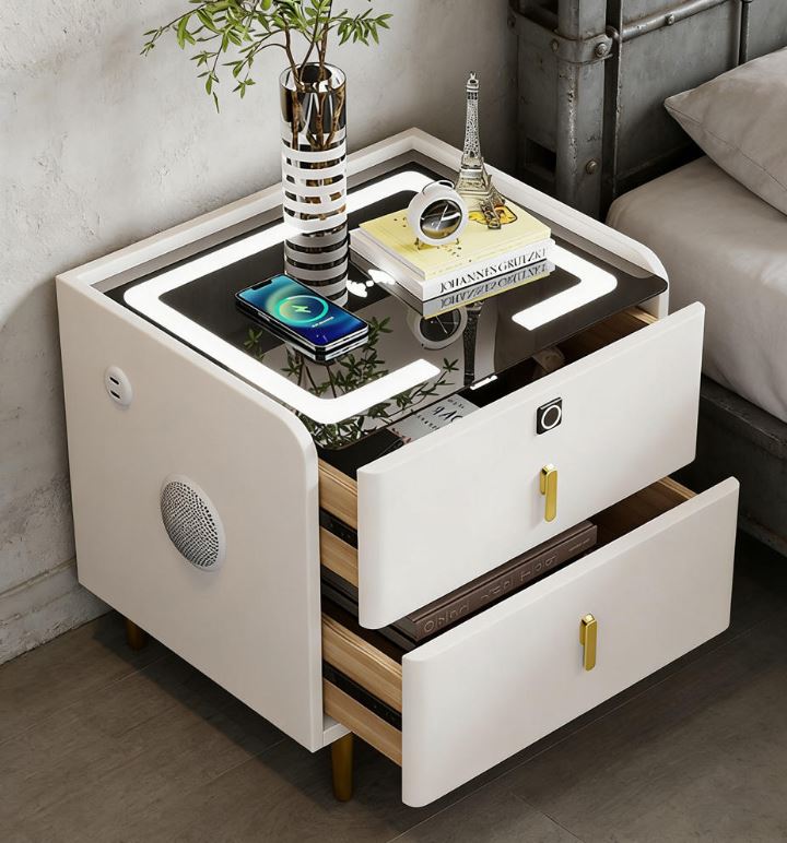 MULTIFUNCTION SIDE TABLE WITH WIRELESS CHARGING /SPEAKER AND FINGERPRINT LOCK